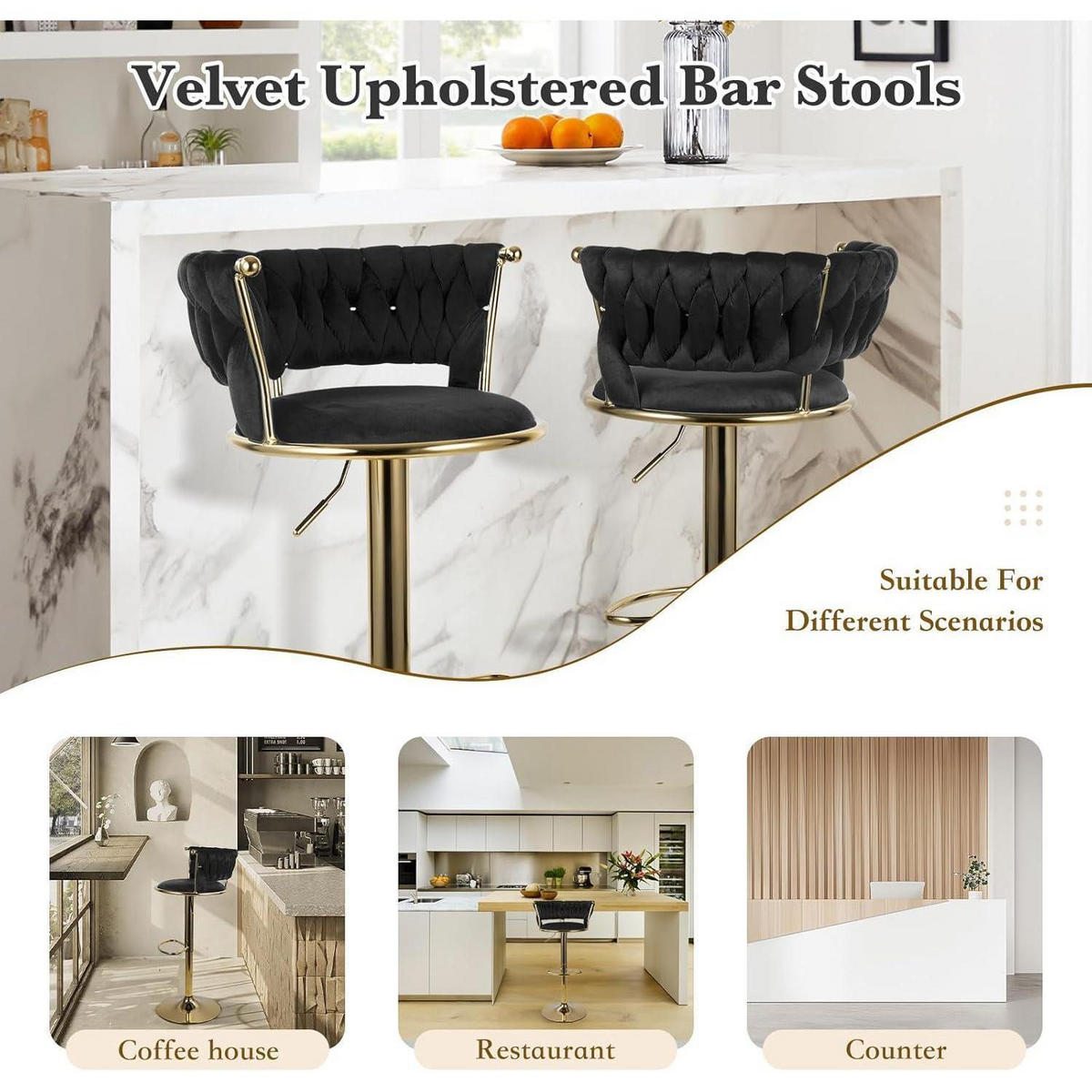 BARHOCKER 4er Set Höhenverstellbar mit Rückenlehne Gold/Schwarz - Multicolor, Textil (46/100/46cm)
