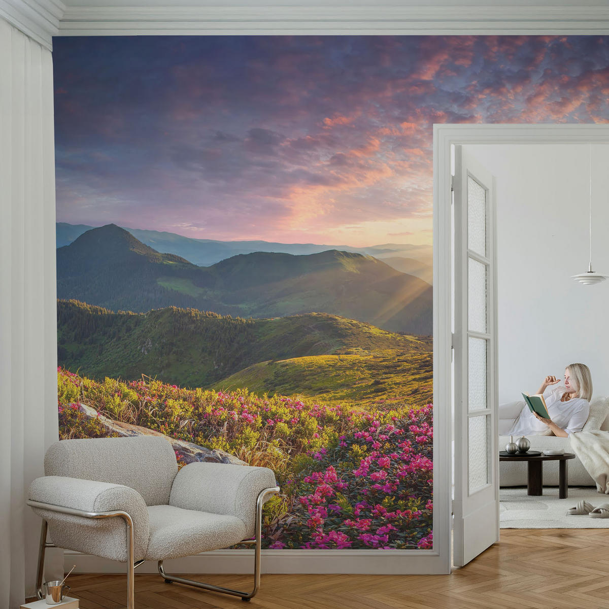 FOTOTAPETE 104x70 cm - Bergpanorama - Grün, Textil (104/70cm) - Wallfluent