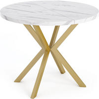 ESSTISCH Flora runder ausziehbarer, Marmor Weiß 100-180/100/76 cm - Ecru/Goldfarben, Holzwerkstoff/Metall (100/180/76cm) - WFL GROUP