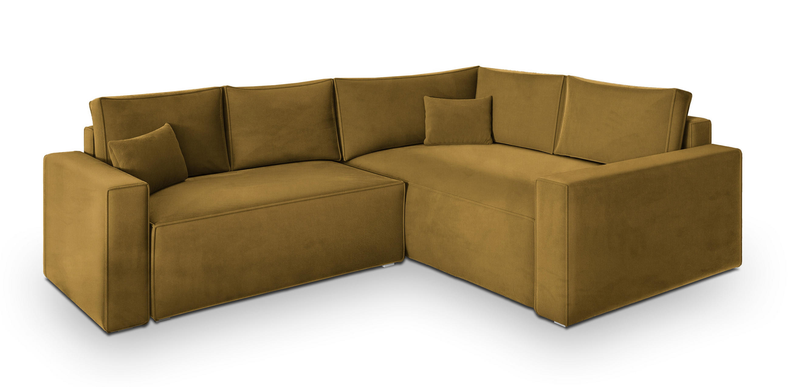 ECKSOFA ERONIS R-S Gelb Velours-Stoff mit Schlaffunktion - Gelb, Holz (265/194cm) - MASSENO