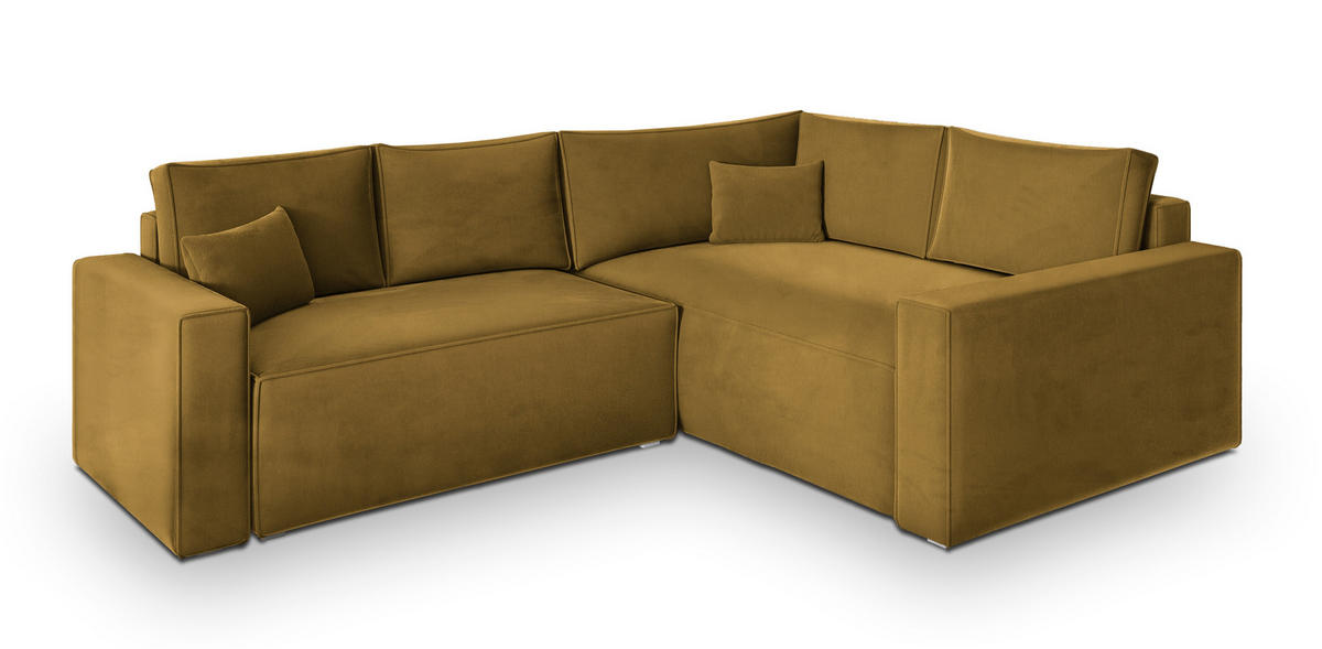 ECKSOFA ERONIS R-S Gelb Velours-Stoff mit Schlaffunktion - Gelb, Holz (265/194cm) - MASSENO