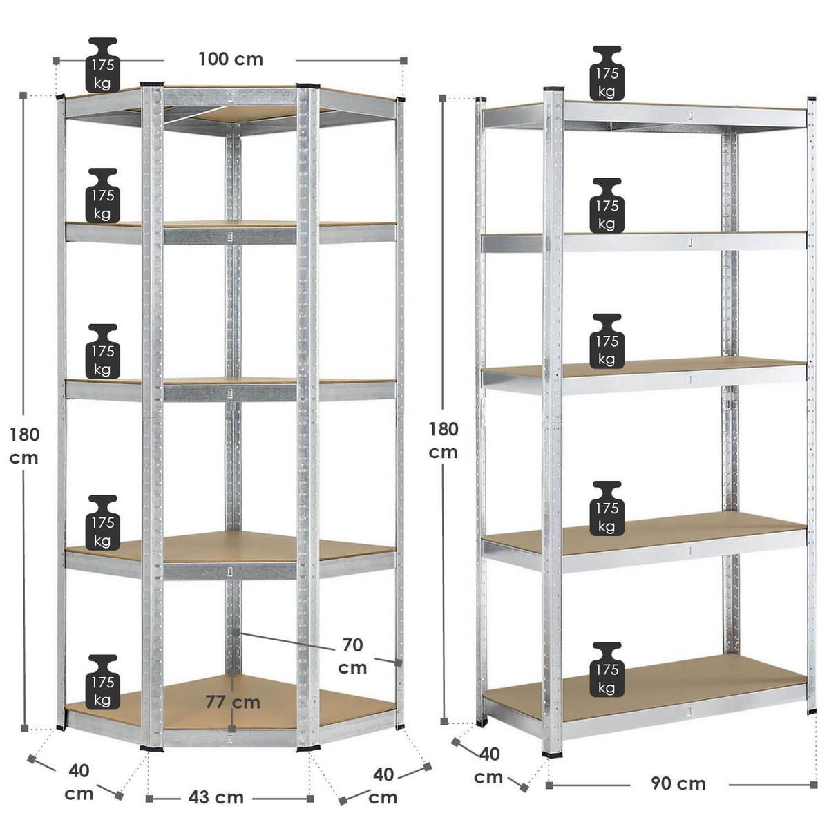 REGALSYSTEM Basic silber insgesamt 15 Böden (3er-Set) - Silberfarben, Metall (160/180/160cm) - Juskys