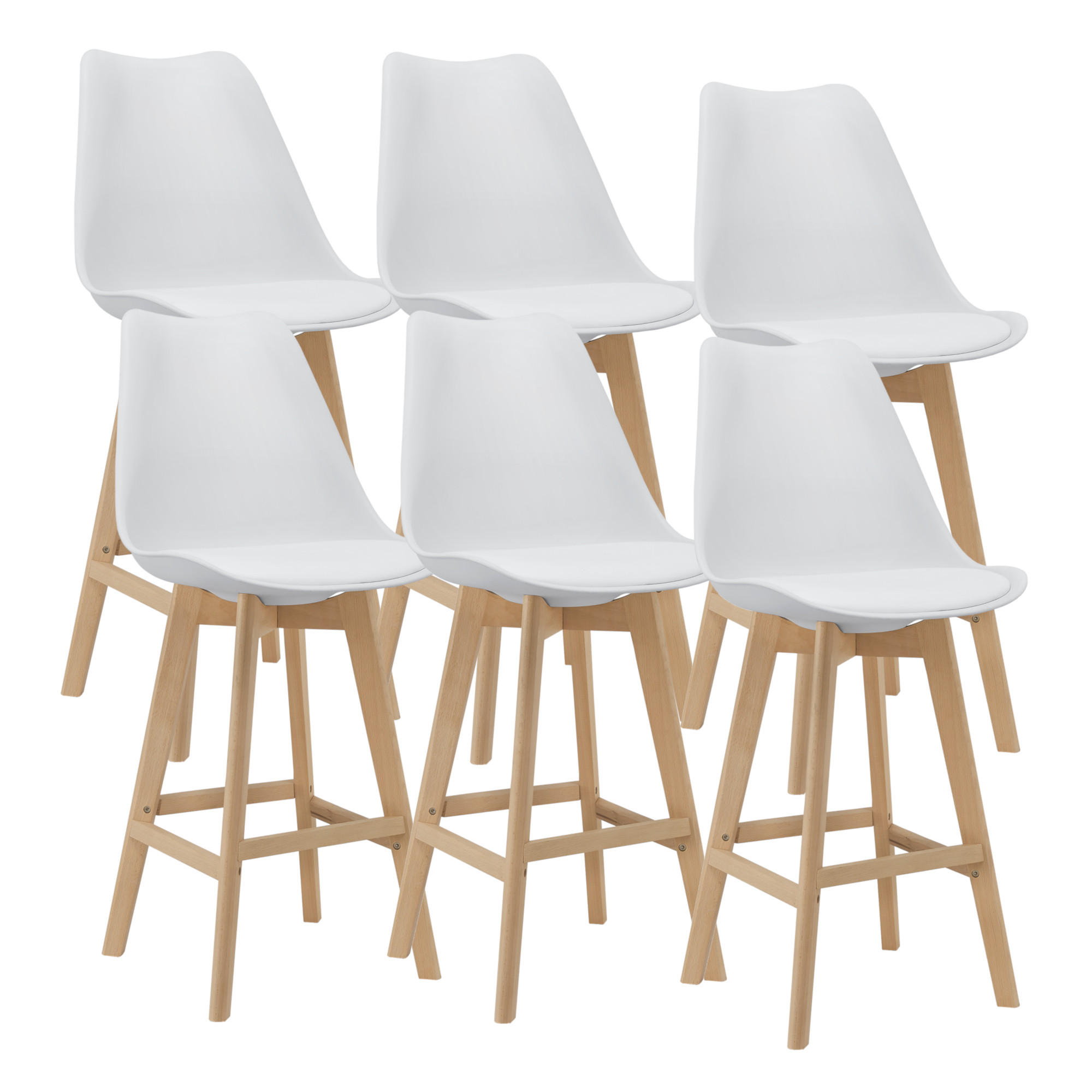 BARSTUHL Lublin 6er-Set - Weiß, Leder (48/105/58cm) - [en.casa]