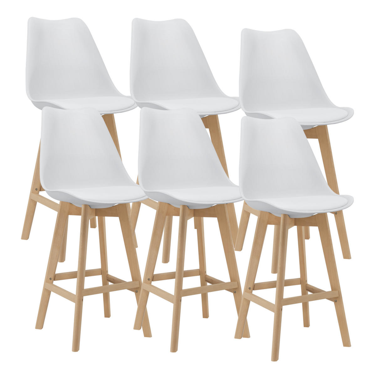 BARSTUHL Lublin 6er-Set - Weiß, Leder (48/105/58cm) - [en.casa]