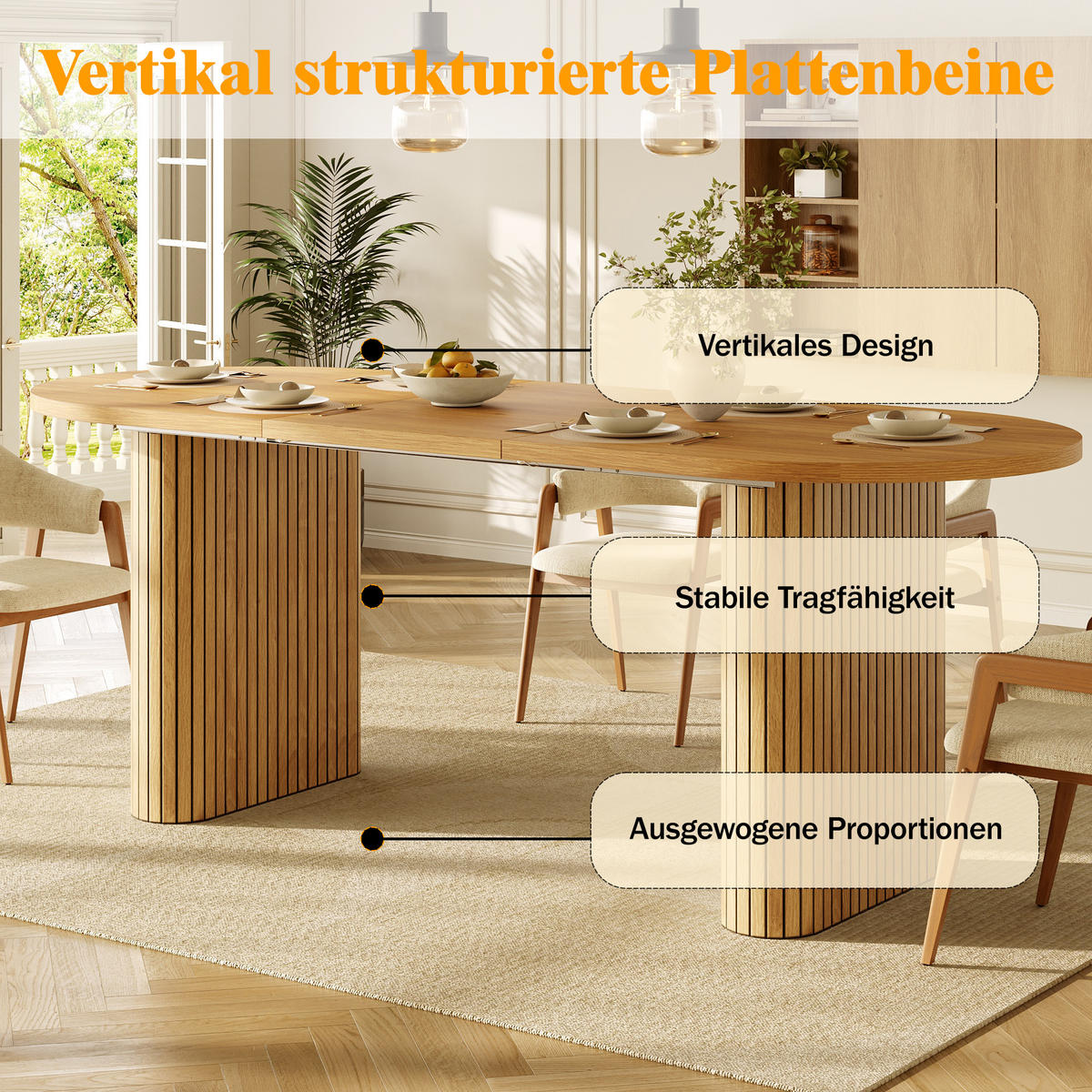 ESSTISCH Ausziehbar 120-160Cm Oval Holzstruktur Natur - Naturfarben, Metall (80/120/75.5cm) - FLIEKS