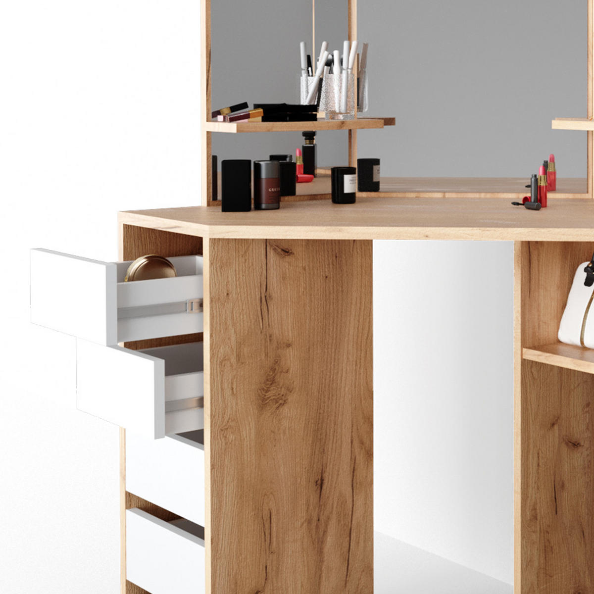 ECKSCHMINKTISCH Arielle Goldkraft Eiche 110 cm - Honigeiche, Holzwerkstoff (110/141.5/54cm) - Vicco