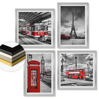 WANDBILDER 4er Set - 50x50 cm & 40x60 cm Silberner Rahmen - Ikonische Städte London Paris Eisenbahn - Silberfarben, Kunststoff (50/50cm) - ArtPrintCave