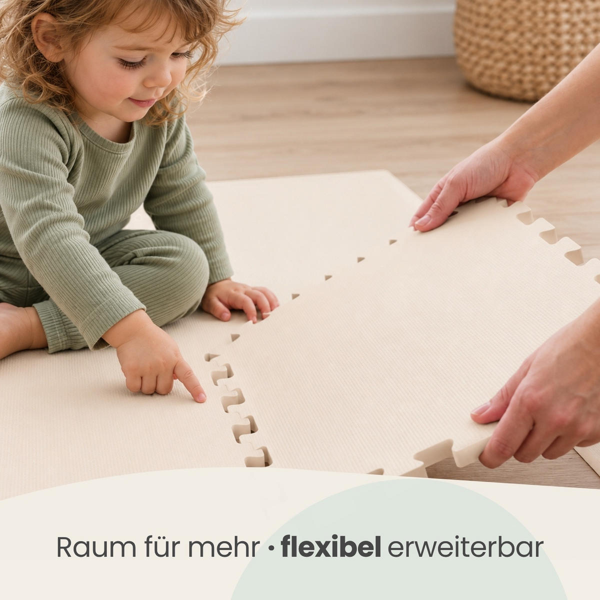 SPIELMATTE mit Rand - 8er Set - Puzzlematte - 50x50 cm - Weiß - Beige, Kunststoff (50/50cm) - Littletom