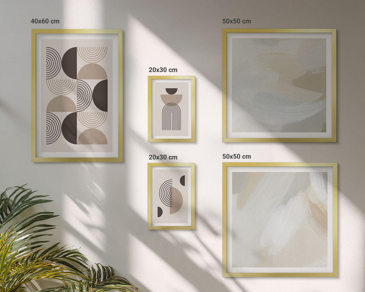 BILDER SET 5er Set - 50x50 cm & 20x30 cm & 40x60 cm Goldrahmen - Abstrakte geometrische Muster - Goldfarben, Kunststoff (40/60cm) - TULUP