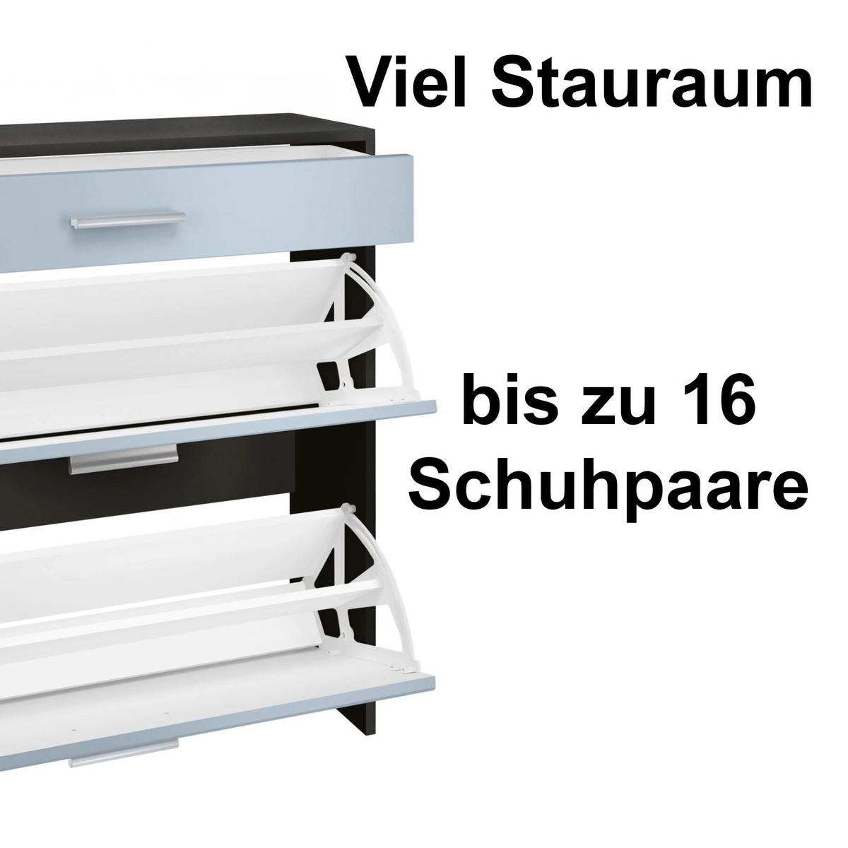 HÄNGENDER-SCHUHSCHRANK Roma Air Schmal mit 2 Klappen und 1 Schublade, Platzsparender Schuhkipper, Schwarz/Weiß Hochglanz (89 x 87 x 23 cm) - Weiß Hochglanz, Holzwerkstoff (89/87/23cm) - InnoFurn