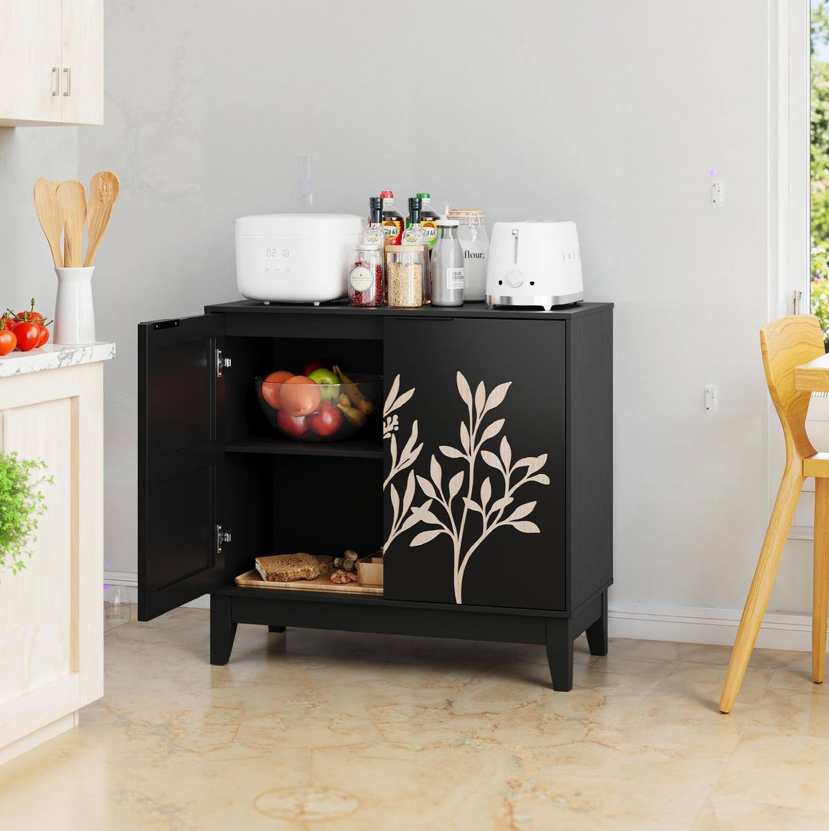 SIDEBOARD mit 2 Türen und verstellbarem Einlegeboden Schwarz - Schwarz, Holzwerkstoff (80/76/38cm) - Meubliv