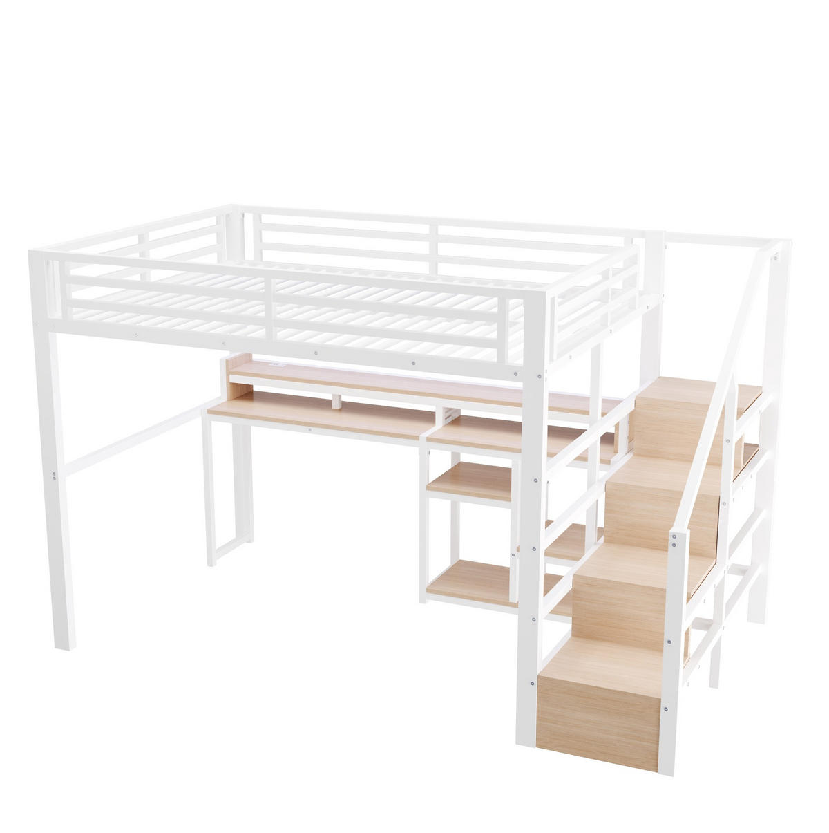 HOCHBETT 140x200 cm in Weiß mit Leiterschrank, LED-Leiste und USB-C-Anschluss - Weiß, Holzwerkstoff (140/200cm) - IVMEU