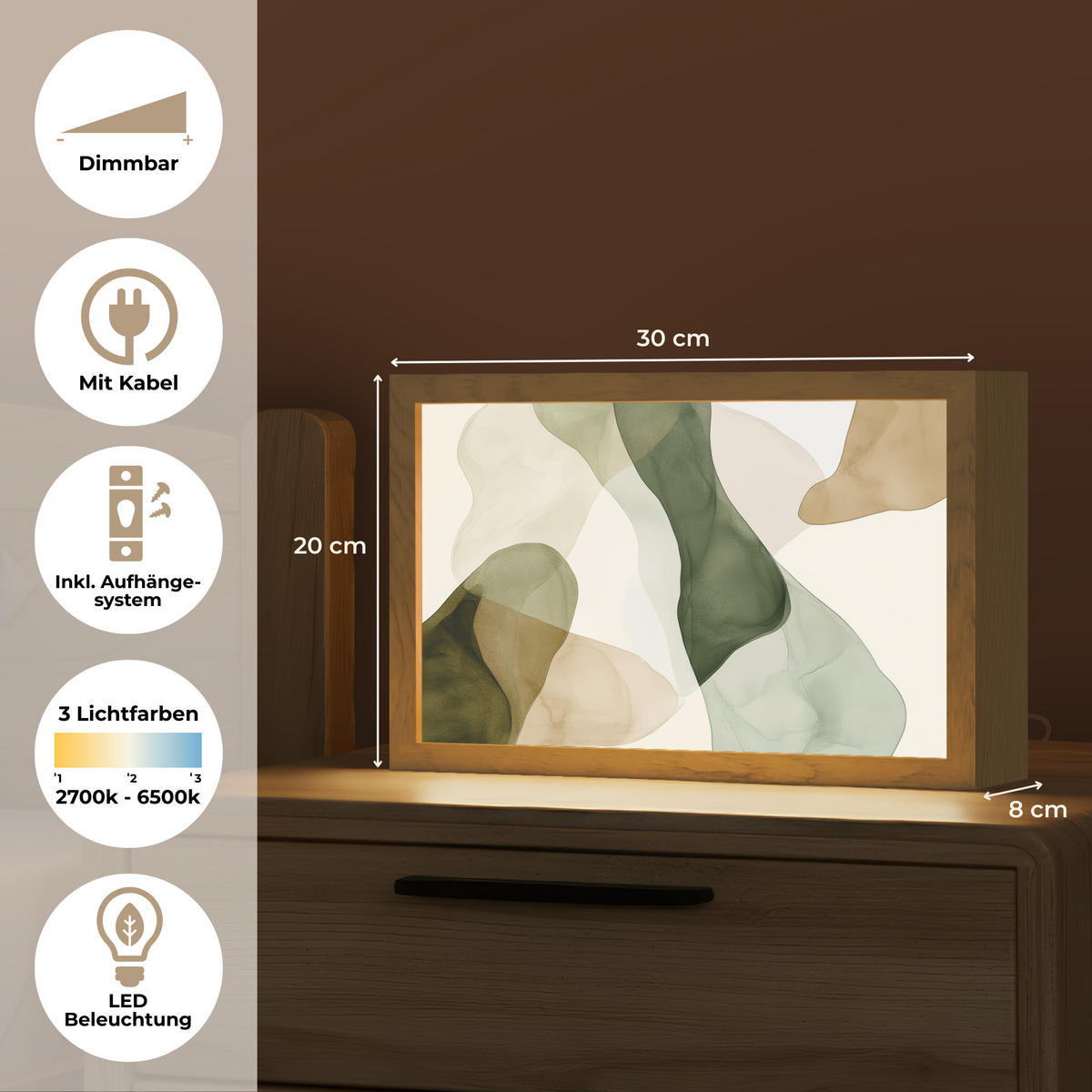 STOLNÍ LAMPA Japandi - Abstraktní - Zelená 30x20 cm - barva buku, kompozitní dřevo (8/30/20cm) - OnlyWow