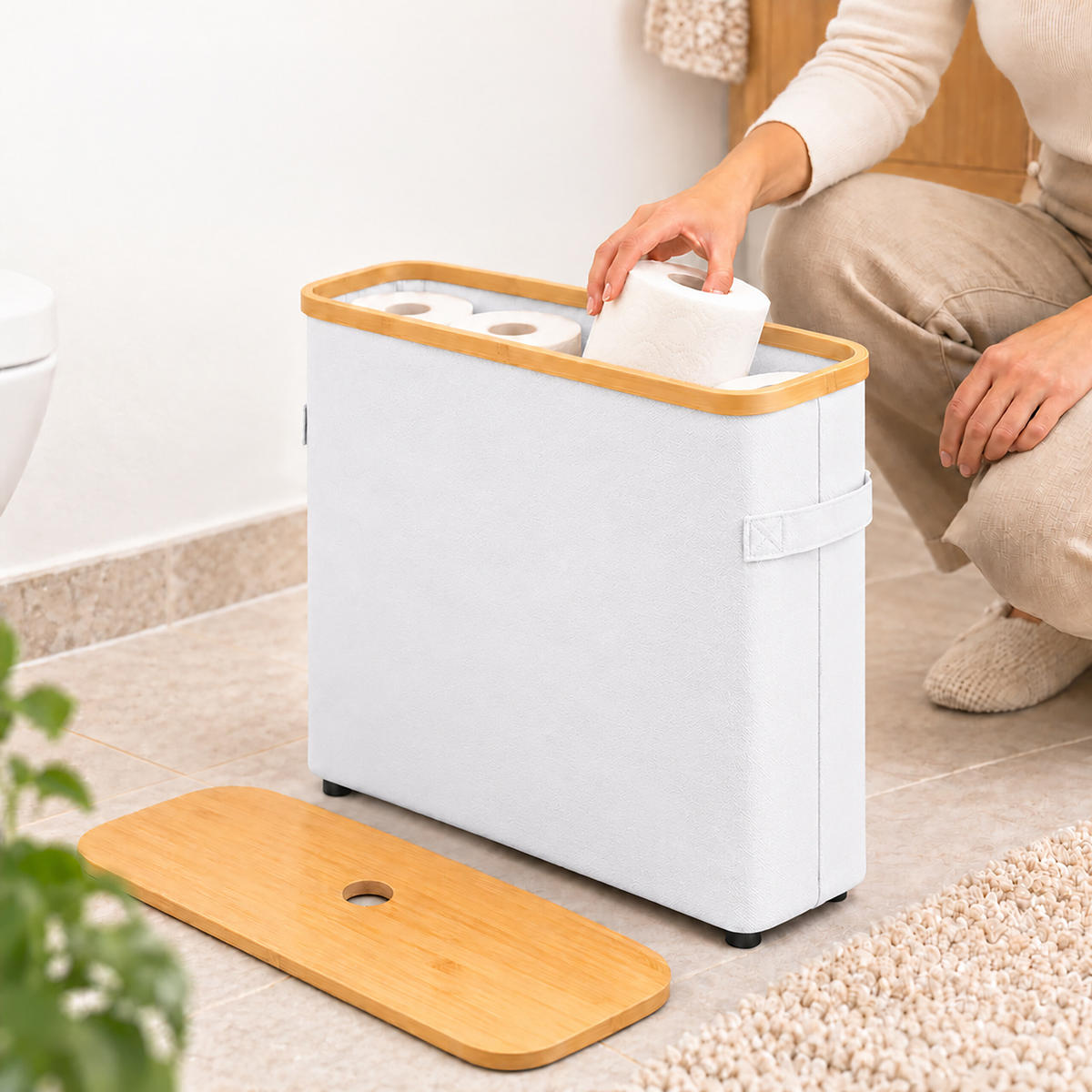 TOILETTENPAPIERBOX Weiß Bambus 24 Rollen - Weiß, Holz/Kunststoff (45/72/30cm) - Relaxdays