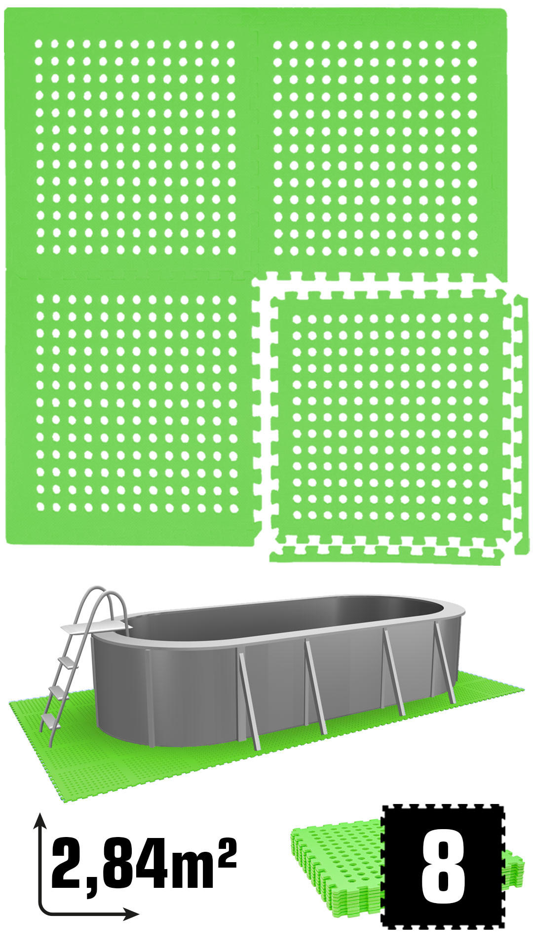POOLMATTEN 2,8m² 8 EVA Matten 62 cm Grün - Grün, Kunststoff (62/62cm) - eyepower
