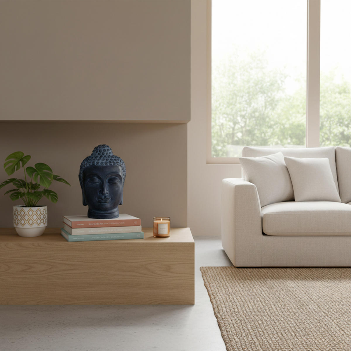 BUDDHA-KOPF - Anthrazit, Kunststoff (36/55/32cm) - Relaxdays