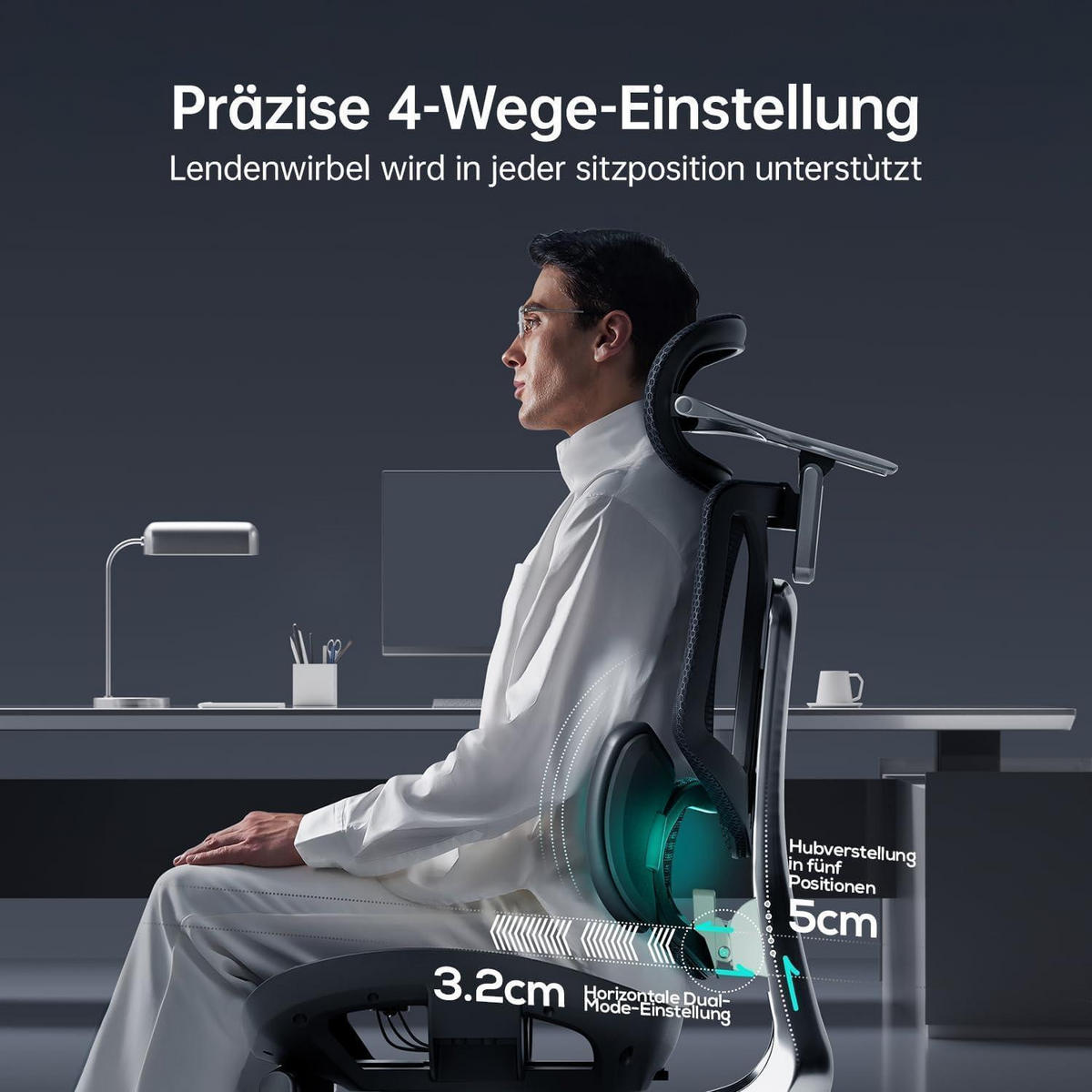 BÜROSTUHL E3 Ultra mit 3-Zonen-Lordosenstütze Schwarz - Schwarz, Textil (64/125/45cm)