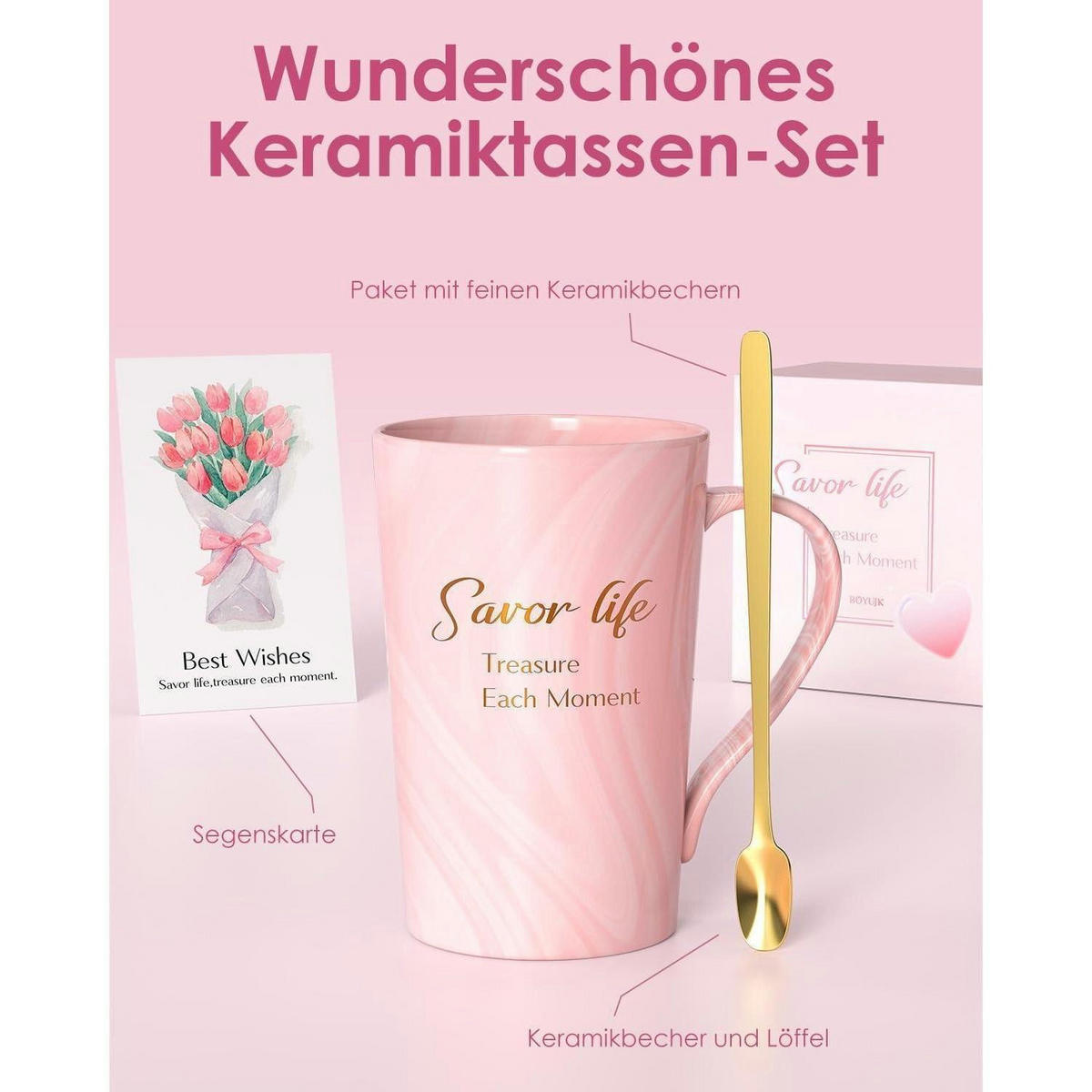 GESCHENKSET 7-teiliges Set Geburtstag Frau - Pink, Keramik (8cm)
