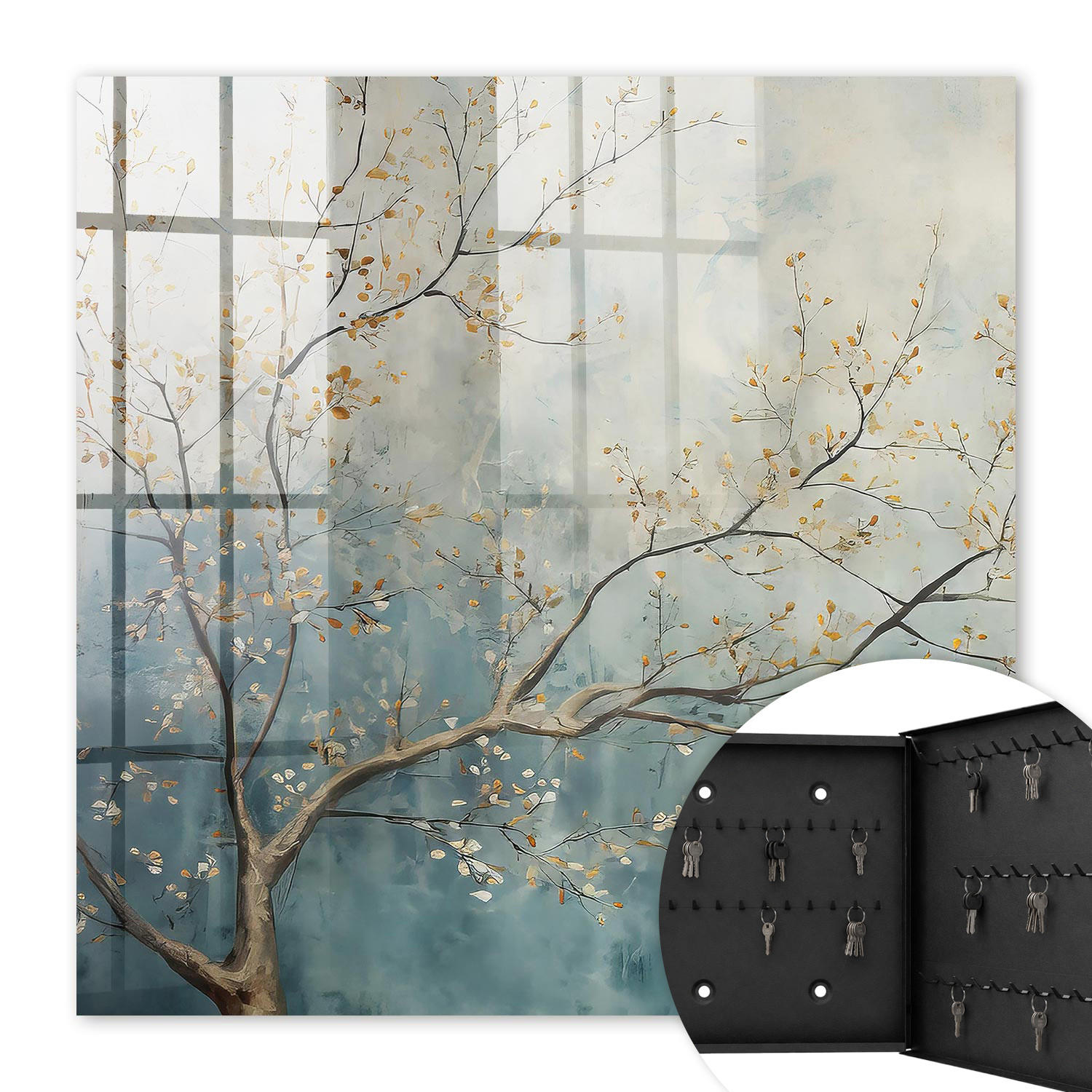 SCHLÜSSELBOX Schwarz 30x30 cm- Türöffnung nach rechts - Entspannung in der Natur - Blau, Metall (30/30/5cm) - TULUP