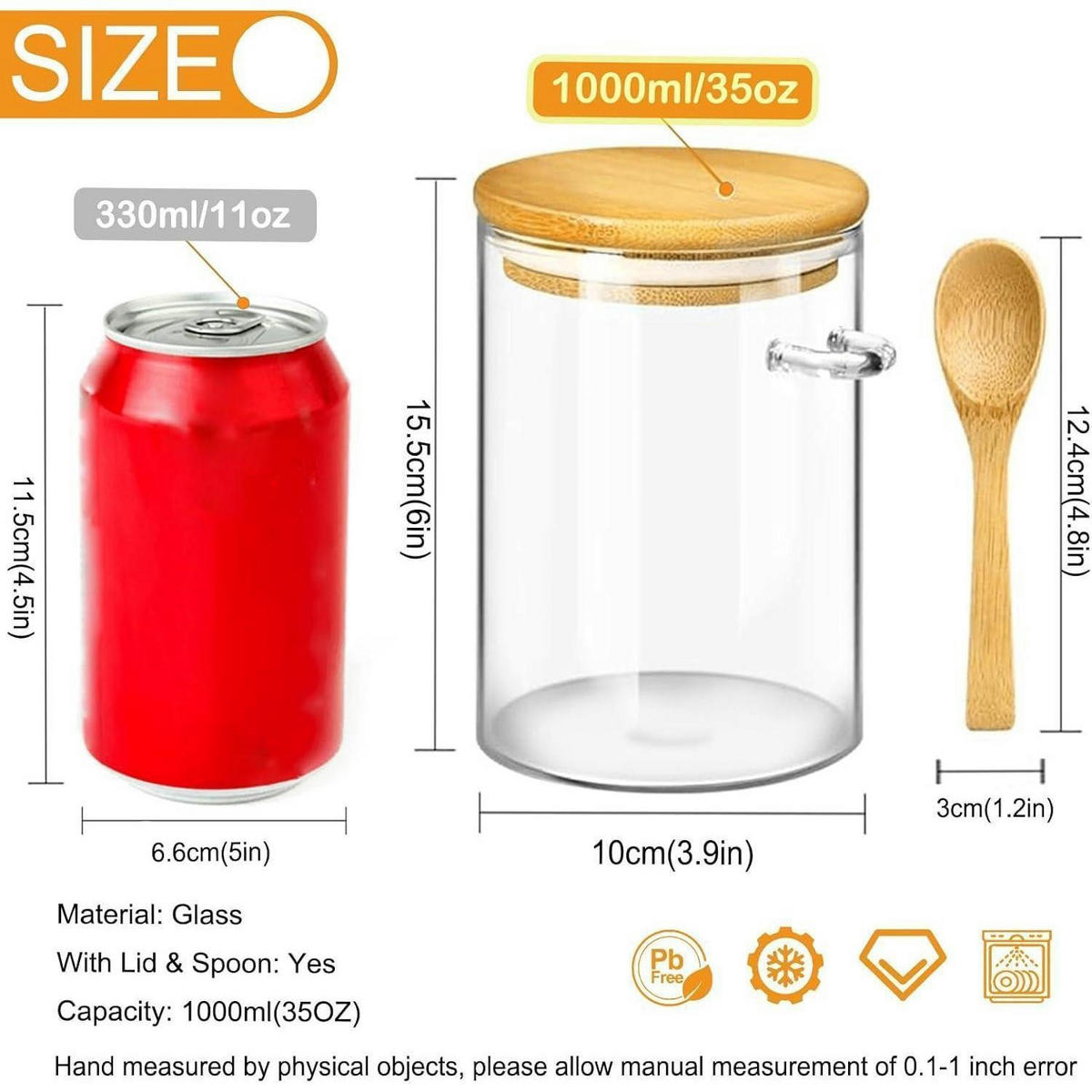VORRATSGLAS mit Deckel und Löffel 1000 ml - Transparent, Glas (10/15/10cm)