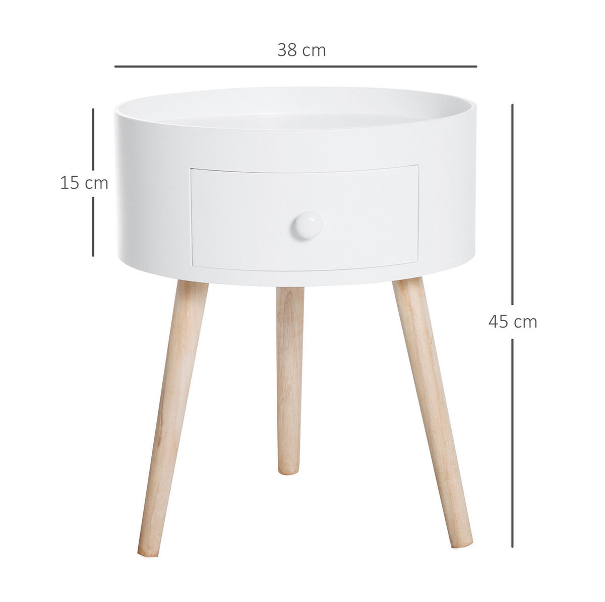 COUCHTISCH rund mit Schublade Holz Weiß - Weiß, Holz (28/45/95cm) - Meubliv