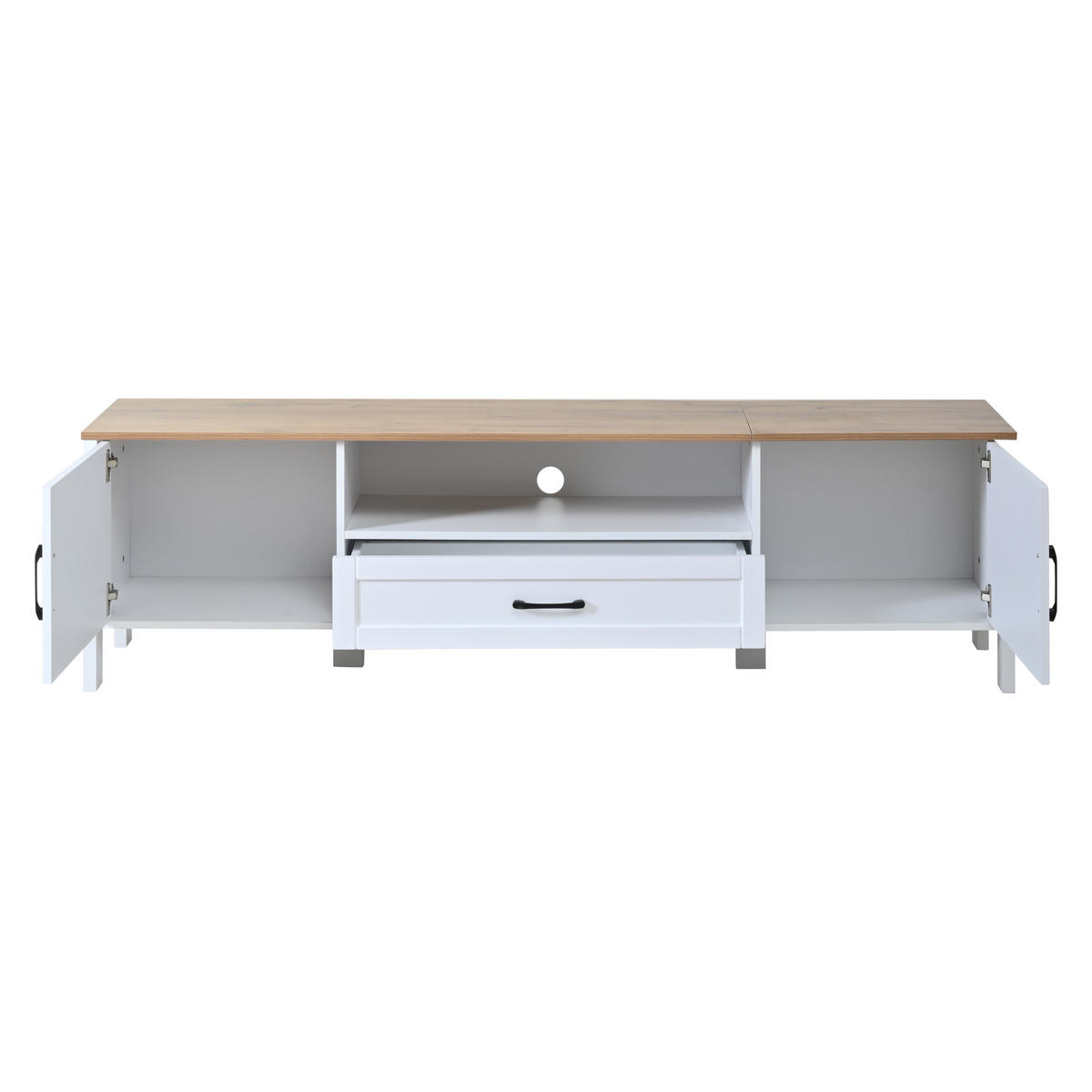 TV-WAND 180/40/50 cm Weiß aus MDF mit Hängevitrine - Weiß, Holzwerkstoff (180/50/40cm) - OKWISH