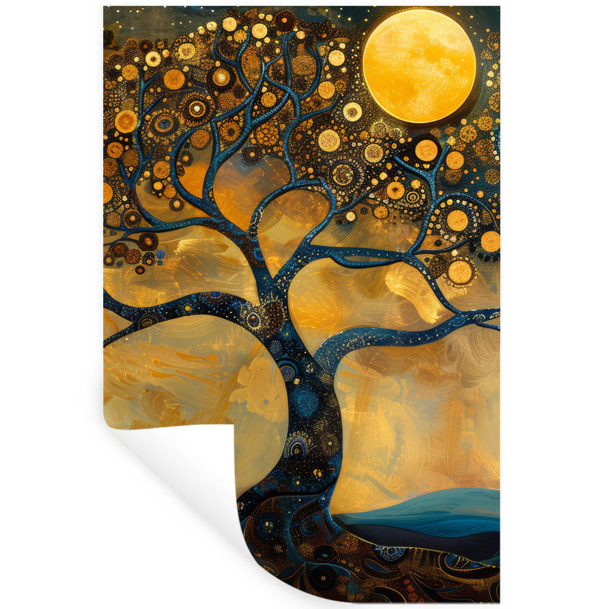 WANDTATTOO Baum - Mond - Blumen - Gold - Kunst 40x60 cm - Orange, Kunststoff (40/60/0.1cm) - MuchoWow