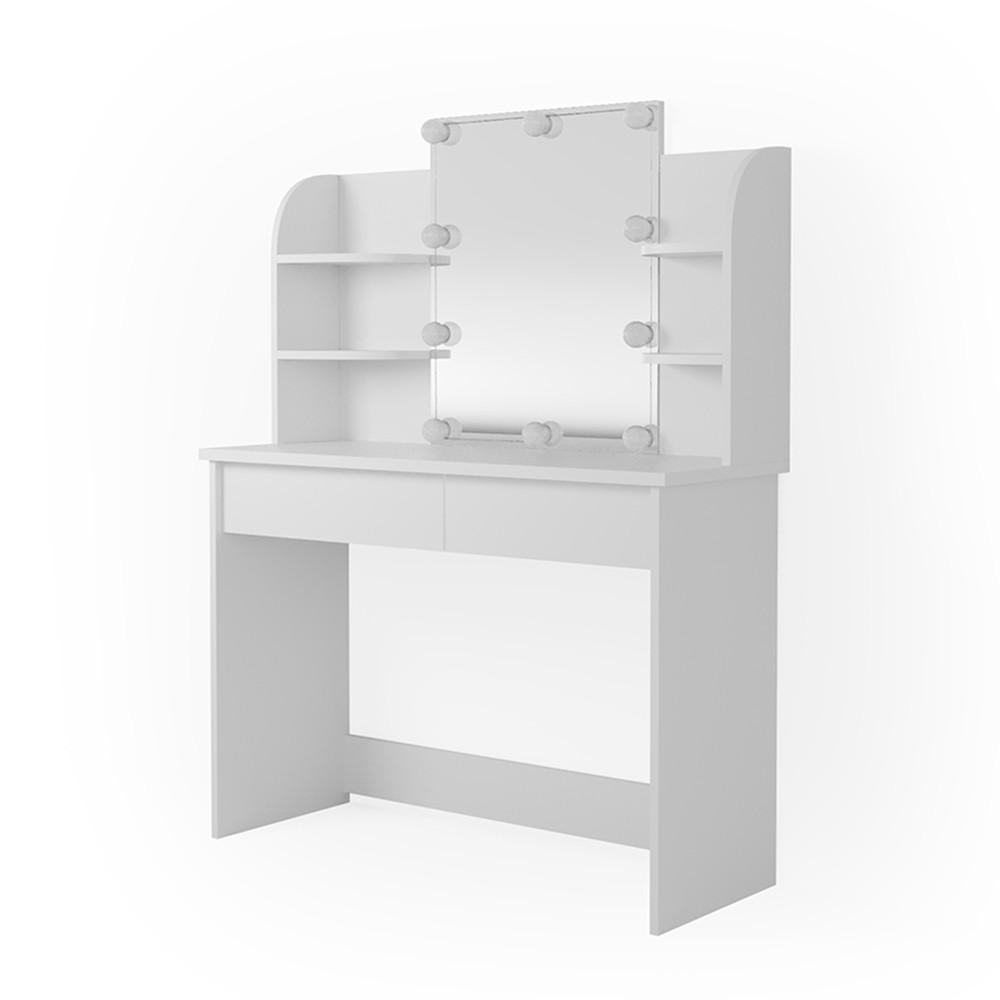 SCHMINKTISCH Charlotte Weiß 108 cm mit LED Beleuchtung - Weiß, Holzwerkstoff (108/139/40cm) - Vicco