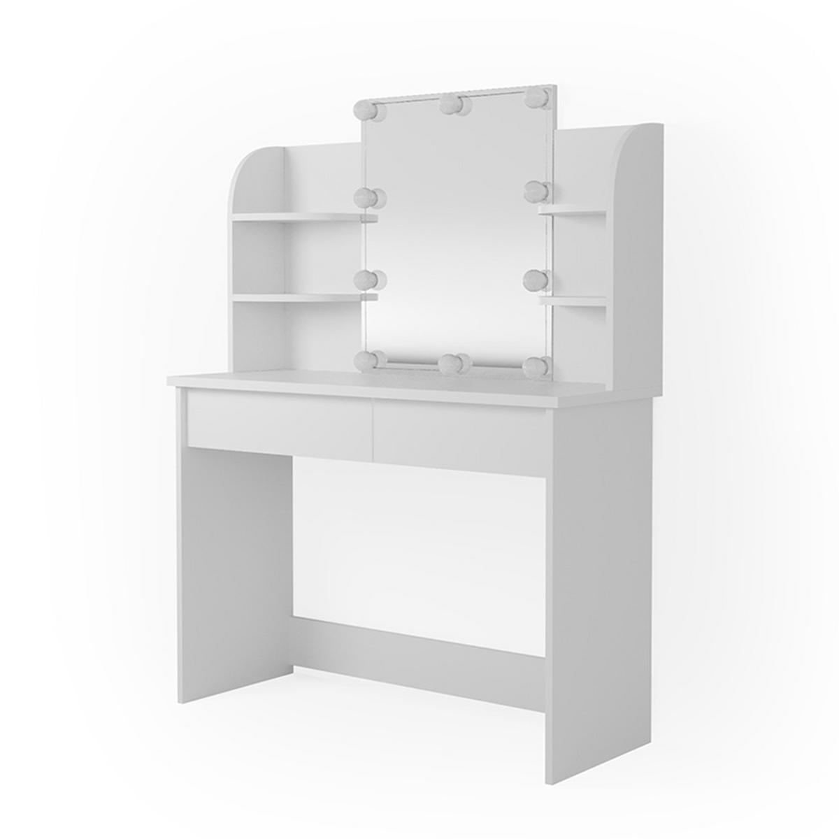 SCHMINKTISCH Charlotte Weiß 108 cm mit LED Beleuchtung - Weiß, Holzwerkstoff (108/139/40cm) - Vicco