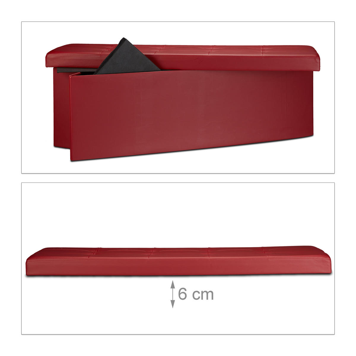 FALTBARE Sitzbank - Dunkelrot, Holzwerkstoff/Kunststoff (38/38/114cm) - Relaxdays