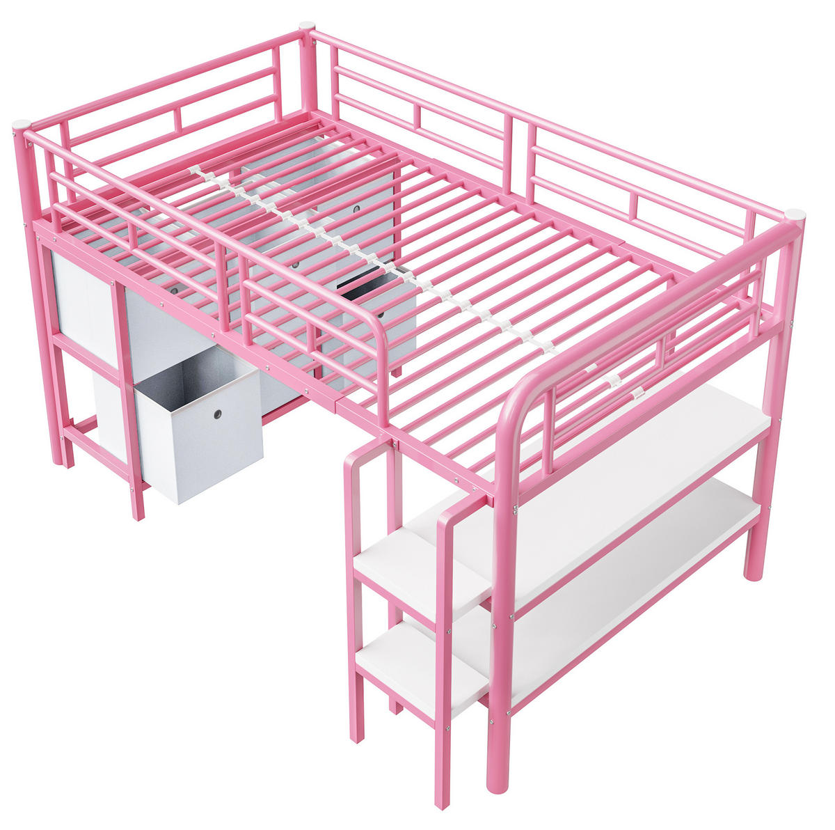 HOCHBETT 90/200 cm Pink Metall mit Stauraum und breiter Treppe - Rosa, Metall (90/200cm) - OKWISH