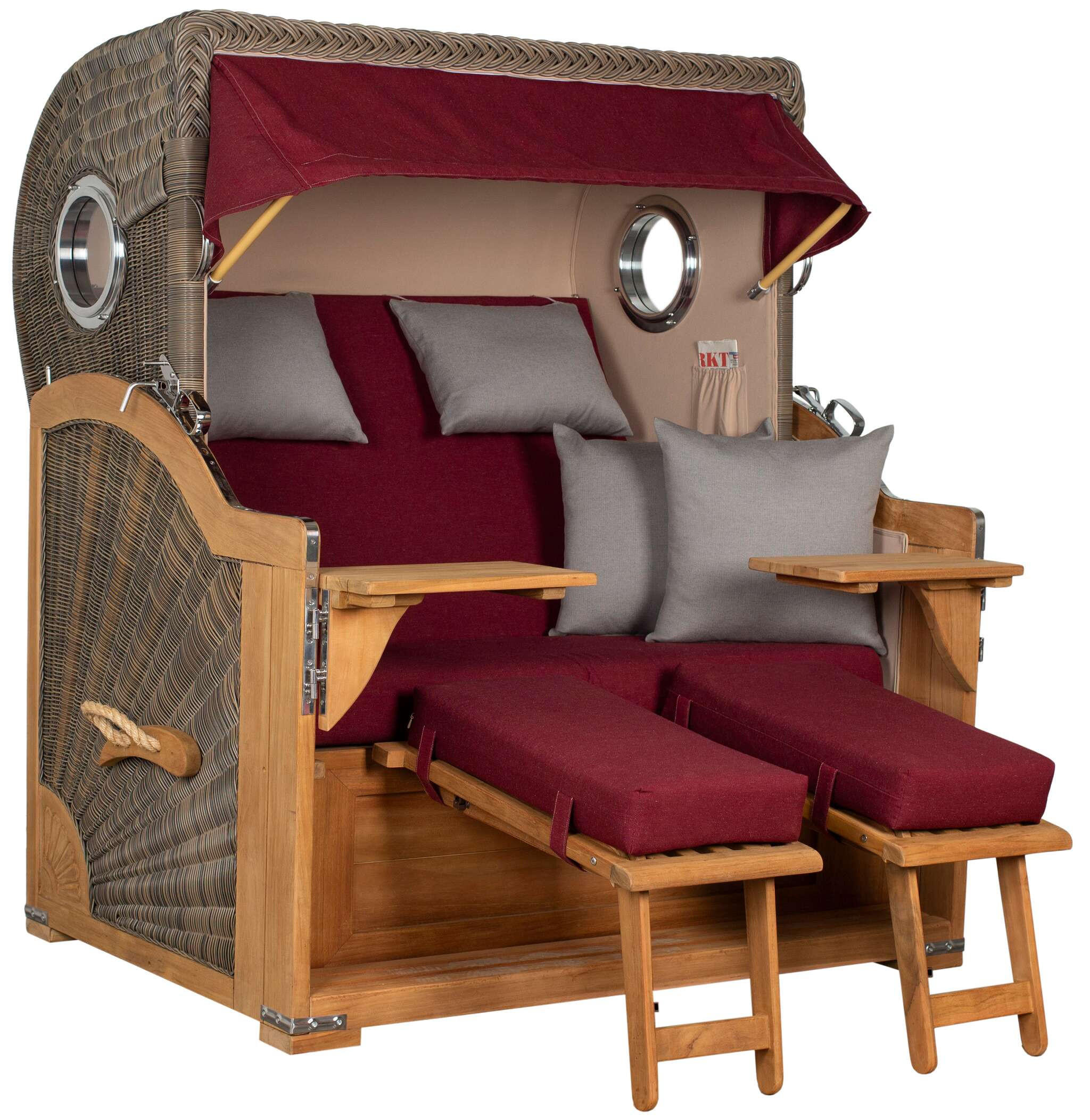 STRANDKORB Baltikum Teak 2,5 Sitzer - Rot/Braun, Holz/Metall (142/170/95cm) - Mr. Deko