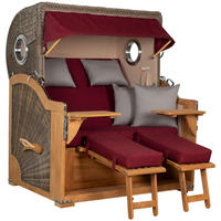 STRANDKORB Baltikum Teak 2,5 Sitzer - Rot/Braun, Holz/Metall (142/170/95cm) - Mr. Deko