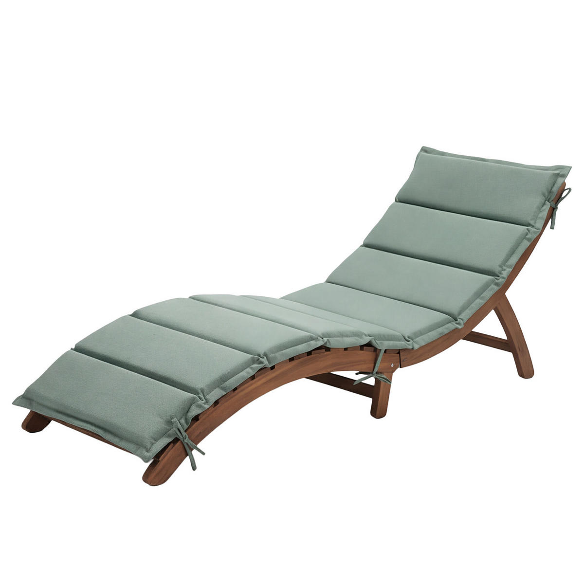 GARTENLIEGE - Akazie massiv / Webstoff - Salbeigrün, Holz/Textil (54/55/168cm) - home24