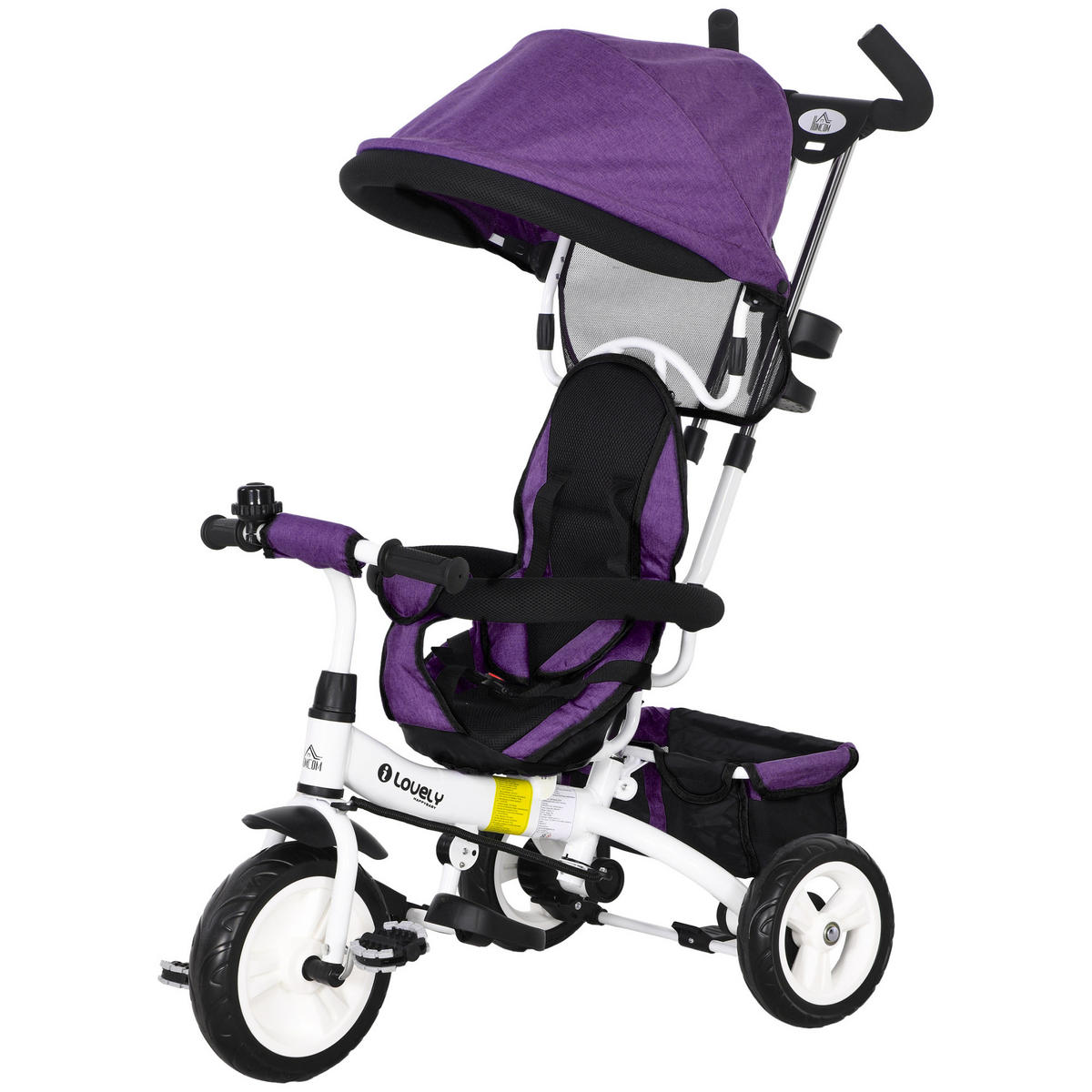 DREIRAD DE-18943 6-in-1 mit Sonnenschutz & Teleskopgriff Violett/Weiß - Lila, Metall (95/50/106cm) - ComfortXL