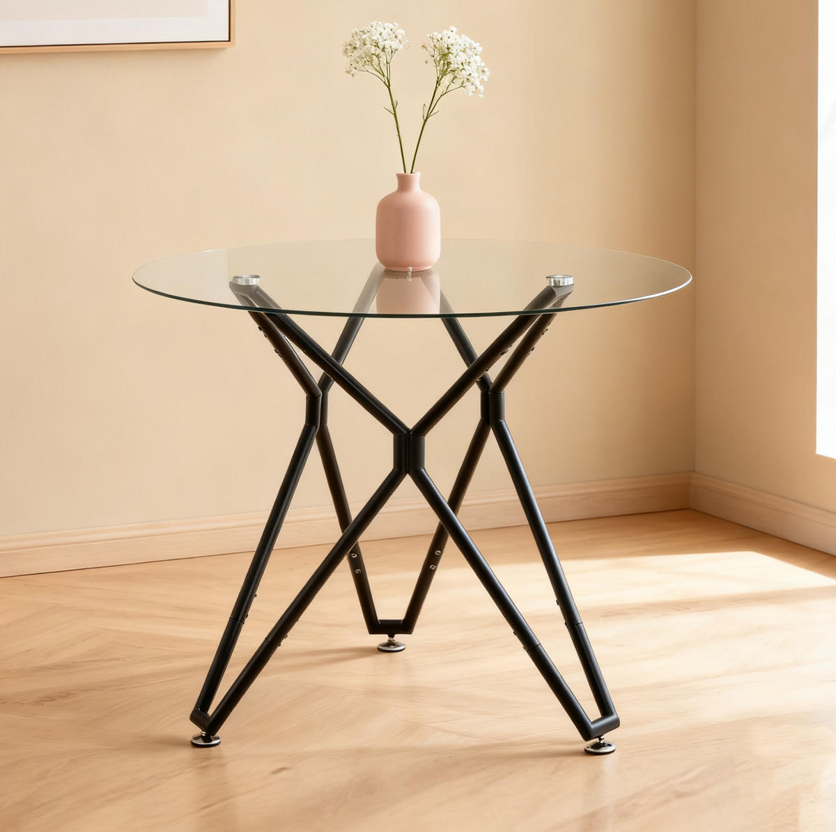 ESSTISCH 90/90/78 cm aus Glas und Metall in Schwarz, rund und platzsparend - Schwarz, Glas (90/90/78cm) - Flora Grace