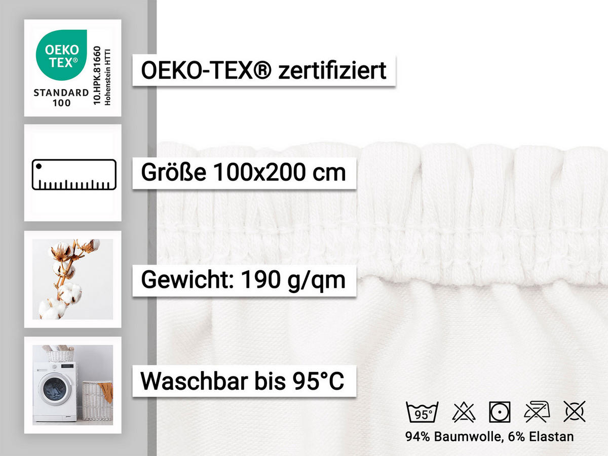 SPANNBETTLAKEN, 100x200 cm, 94% Baumwolle, 6% Elasthan, Weiß - Weiß, Textil (100/200cm) - Zollner