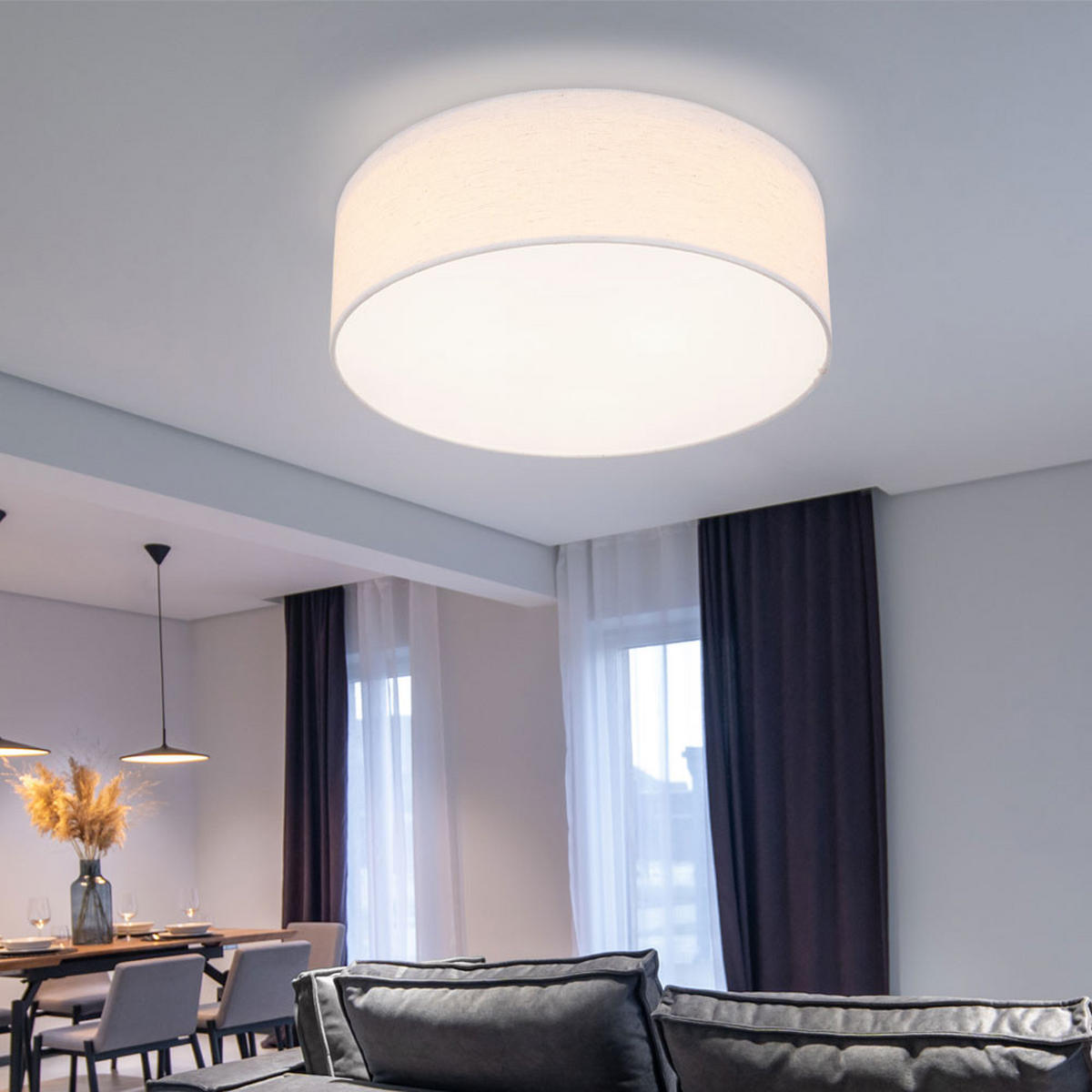 DECKENLEUCHTE AVA Textil Beige - Beige, Metall (40/40/12cm) - Globo Lighting