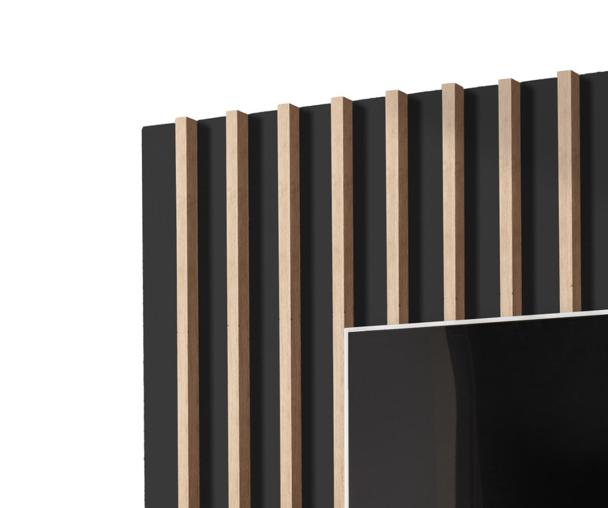 WOHNWAND schwarz, Eiche Jackson 220 cm, Schrankwand mit LED Beleuchtung - Eichefarben/Schwarz, Glas/Holzwerkstoff (220/148/35cm) - Furn.Design