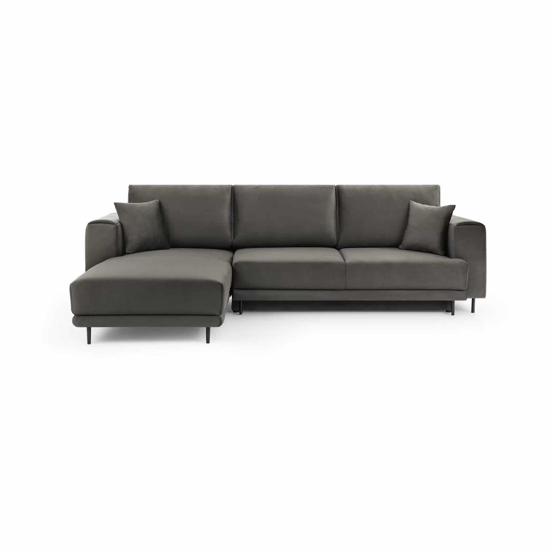 ECKSOFA mit Schlaffunktion und Bettkasten, Loco-Stoff - Schwarz/Grau, Textil/Metall (289/190cm) - Eltap
