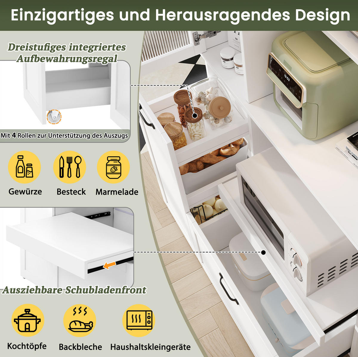HIGHBOARD 98/40/177 cm mit Riffelglas, Schublade und offenen Fächern - Weiß, Holzwerkstoff (98/177/40cm) - BEAOK