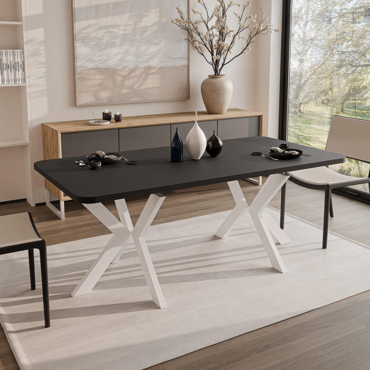 AUSZIEHTISCH DANTON 200/100/76 cm, Weiß / Schwarz - Schwarz/Weiß, Holzwerkstoff/Metall (100/200/76cm) - Idohome