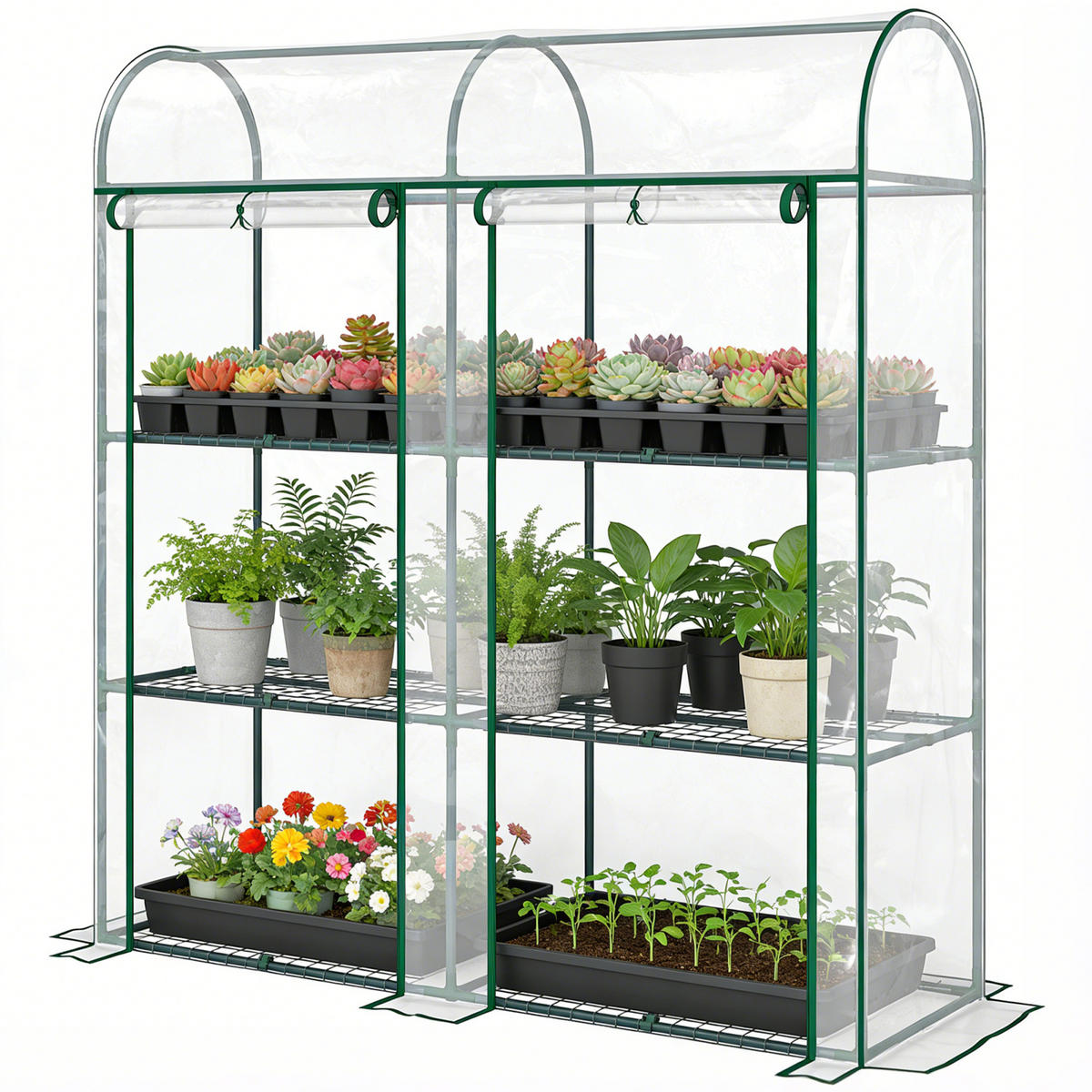 GEWÄCHSHAUS DE-12068 mit 3 Etagen & 2 Rolltüren Transparent - Transparent, Kunststoff (46/164/143cm) - ComfortXL