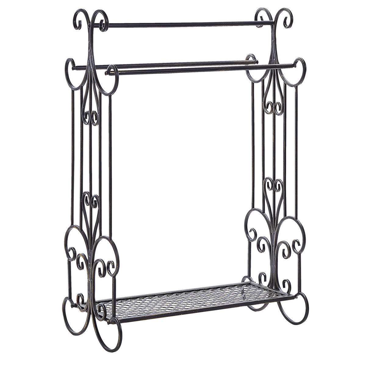 HANDTUCHSTÄNDER Antik Optik schwarz 60 x 90 cm Gladis - Schwarz, Metall (60/90/35cm) - Beliani