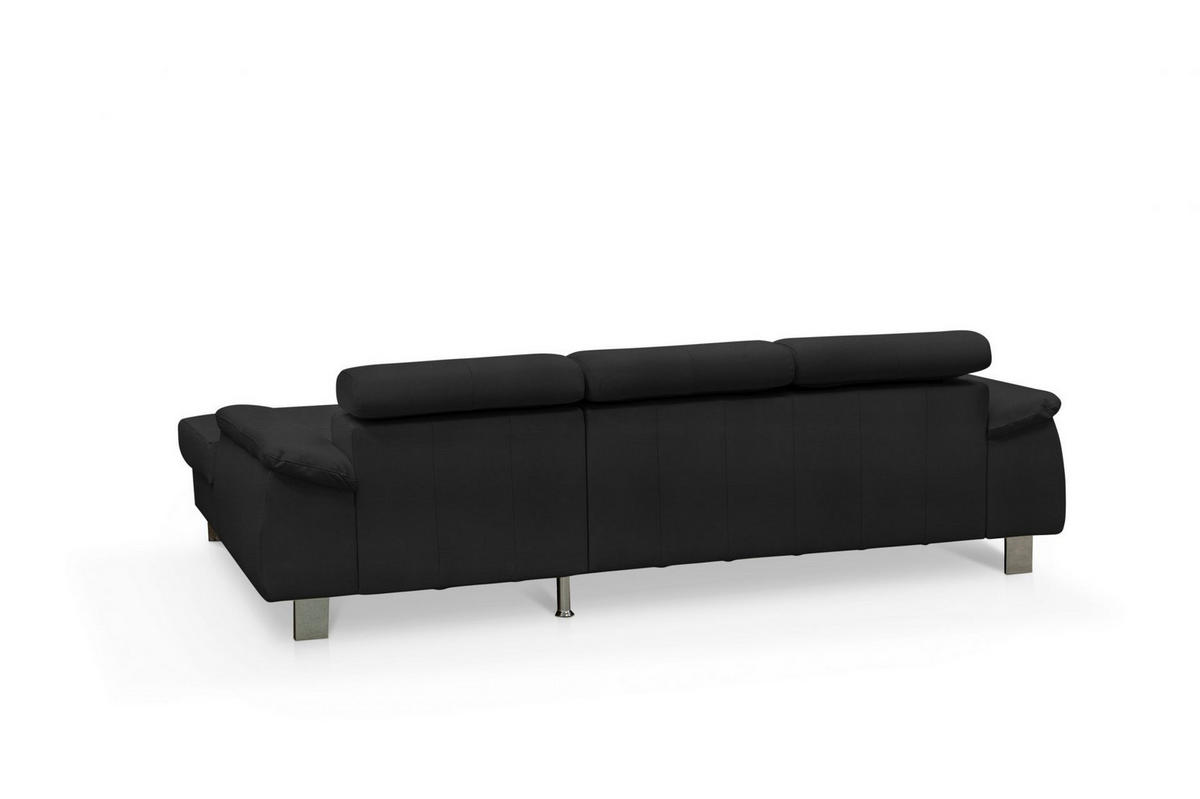 ECKSCHLAFSOFA mit Echtlederbezug, Schlaffunktion & Bettkasten - Chromfarben/Schwarz, Leder/Holz (166/244cm) - Cotta