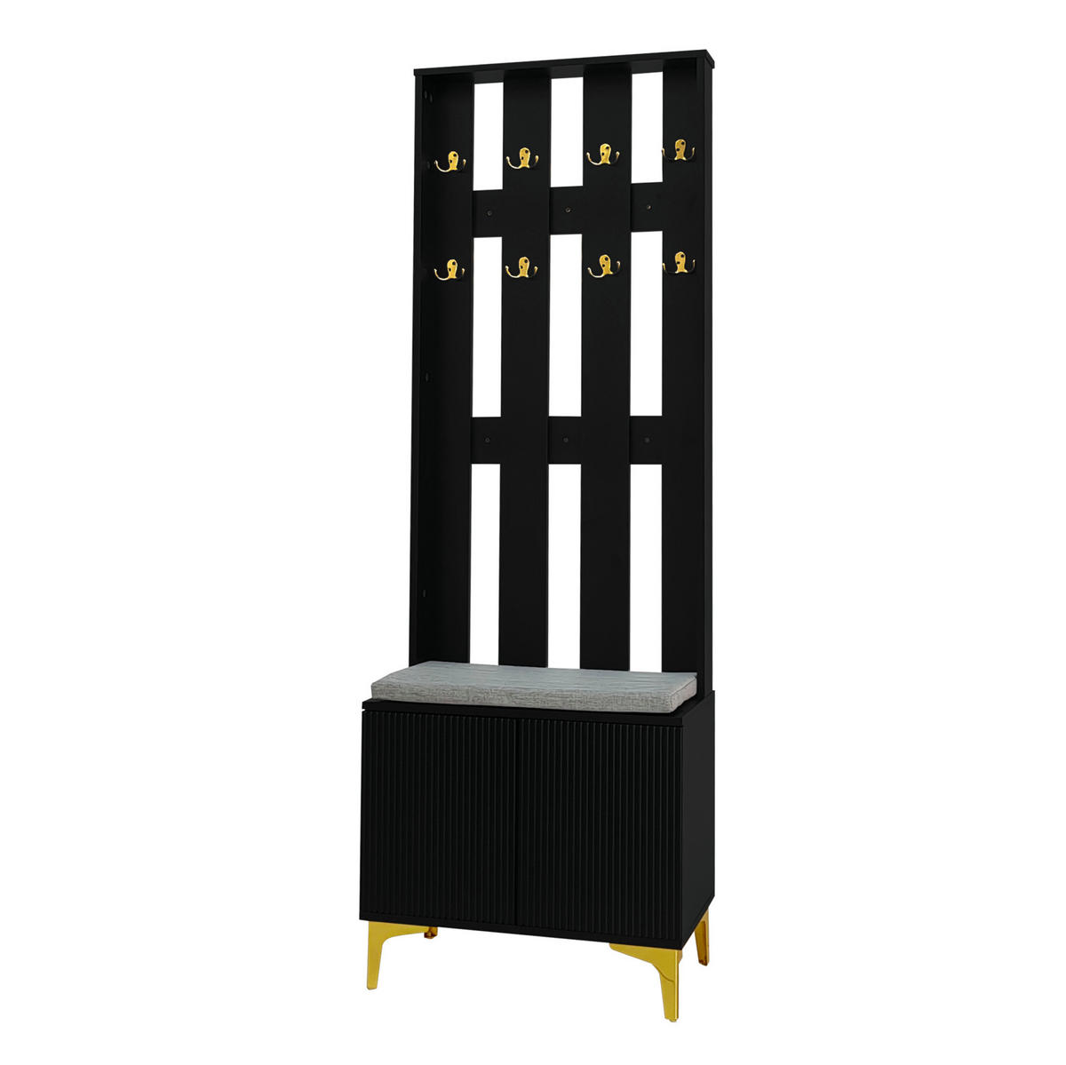 GARDEROBENSET mit Haken und Kissen 60,5 x 180,5 x 35,2 cm Schwarz Gold - Schwarz, Holzwerkstoff (35.2/180.5/60.5cm) - Beauniv