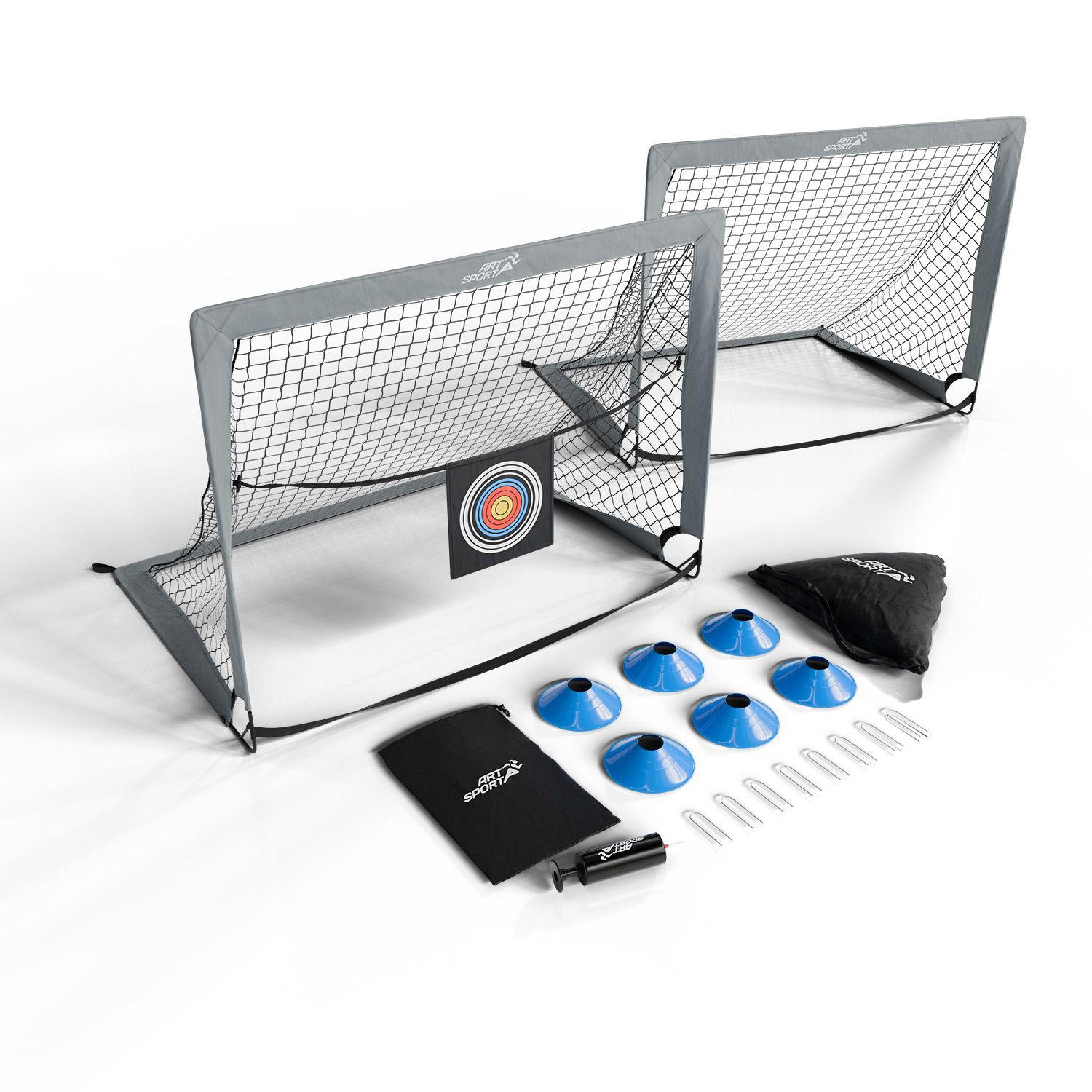 FUSSBALLTOR Goal Master Pop-up inkl Zubehör grau (2er-Set) - Grau, Kunststoff (120/90cm) - Artsport