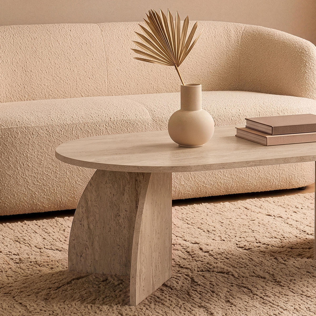 COUCHTISCH mit ovaler Tischplatte und geschwungenen Beinen 120/60/40 cm - Beige, Holzwerkstoff (120/60/40cm) - Calicosy