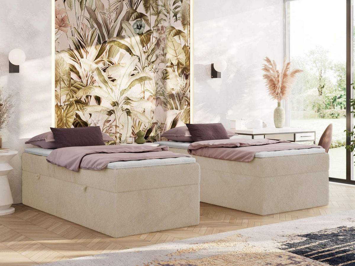 BOXBETT ZERO 90/200 - Creme Plüsch - H4 - Topper Visco - Creme, Textil (90/200cm) - MKS