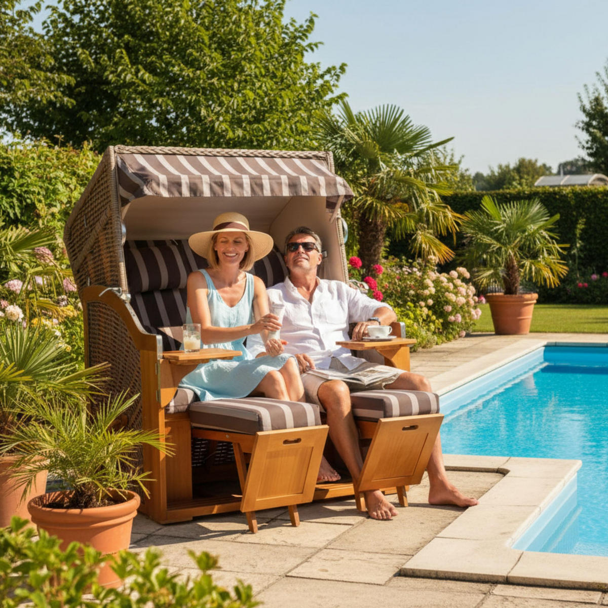 STRANDKORB Schleswig Pinie 2-Sitzer - Braun/Grau, Metall (120/160/80cm) - Mr. Deko